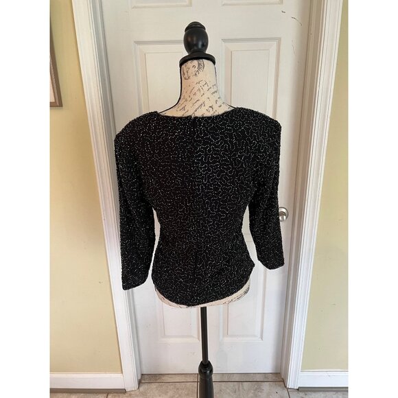 Vintage Leslie Fay Evenings Beaded Black Formal Blouse Women's Medium - Picture 4 of 8
